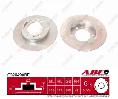 Диск гальмівний передн Лів/Прав TOYOTA HILUX III, HILUX IV, LAND CRUISER 2.0/2.4/2.4D 01.79-12.96 ABE C32049ABE Купити в Україні