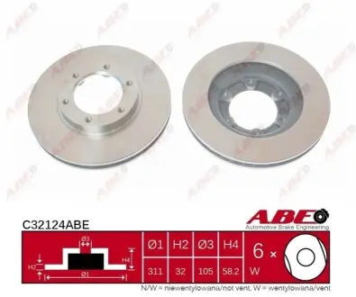 Диск гальмівний передн Лів/Прав TOYOTA LAND CRUISER 80 4.0/4.2D/4.5 01.90-12.97 ABE C32124ABE