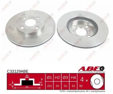 Фото Диск гальмівний (передній) Toyota Yaris 1.0-1.5 16V 99-05 (255х20) ABE (C32129ABE) зображення 1