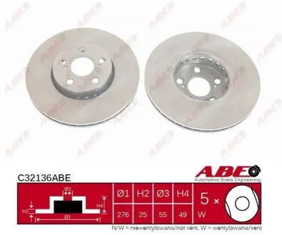 Диск гальмівний передн Лів/Прав TOYOTA AVENSIS, AVENSIS VERSO, CALDINA 1.6-2.0D 09.97-11.09 ABE C32136ABE Купити в Україні