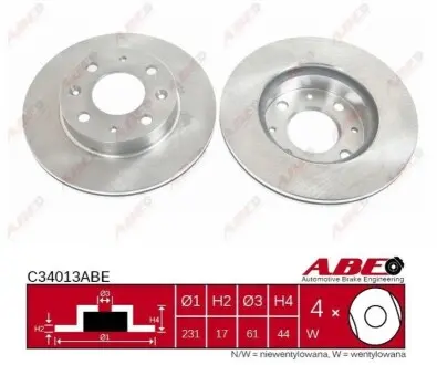Диск гальмівний передн Лів/Прав HONDA CIVIC III, CIVIC IV, CIVIC V, CIVIC VI, CRX I, INTEGRA 1.2-1.6 10.83-08.01 ABE C34013ABE Купити в Україні
