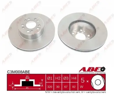 Диск гальмівний передн Лів/Прав MERCEDES S (C140), S (W140) 2.8-6.0 02.91-12.99 ABE C3M008ABE Купити в Україні