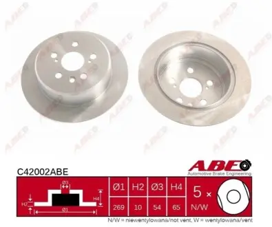 Диск гальмівний задн Лів/Прав LEXUS ES TOYOTA CAMRY, CARINA V, CELICA, CORONA 2.0/2.5 08.85-09.97 ABE C42002ABE Купити в Україні