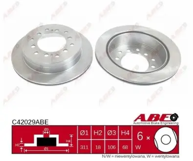 Диск гальмівний задн Лів/Прав LEXUS GX TOYOTA 4 RUNNER IV, CALDINA, FJ CRUISER, FORTUNER, LAND CRUISER, LAND CRUISER 90, LAND CRUISER PRADO, SEQUOIA 1.8-4.7 02.92 ABE C42029ABE Купити в Україні