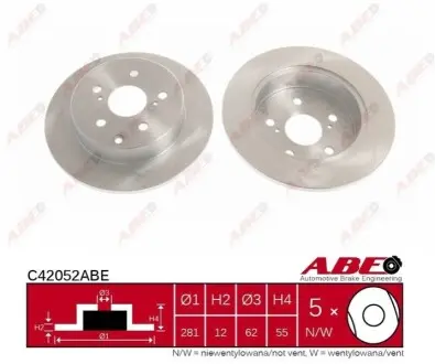 Диск гальмівний задн Лів/Прав (покритий) TOYOTA MARK X ZIO I, RAV 4 III, RAV 4 IV 2.0-3.5 11.05 ABE C42052ABE Купити в Україні
