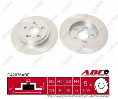 Диск гальмівний задн Лів/Прав TOYOTA URBAN CRUISER 1.33-1.8 07.07-03.16 ABE C42076ABE Купити в Україні