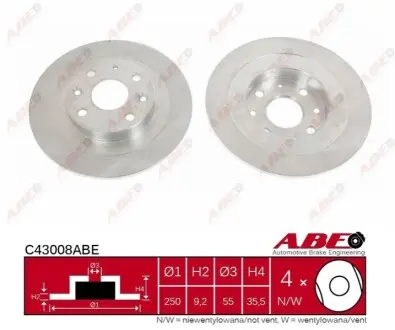 Диск гальмівний задн Лів/Прав FORD USA ESCORT MAZDA 323 C IV, 323 F IV, 323 S IV, MX-3, MX-5 I, MX-5 II 1.3-2.0 06.89-10.05 ABE C43008ABE Купити в Україні