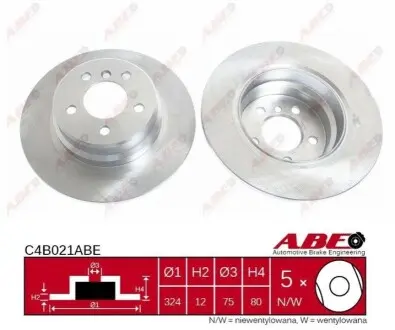 Диск гальмівний (задній) BMW X5 (E53) 3.0-4.4i 00-06 (324x12) (з покриттям) (повний) ABE C4B021ABE Купити в Україні