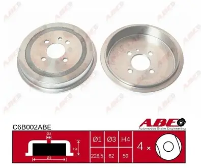 Гальмівний барабан задн BMW 3 (E30) 1.6-2.4D 09.82-10.93 ABE C6B002ABE Купити в Україні