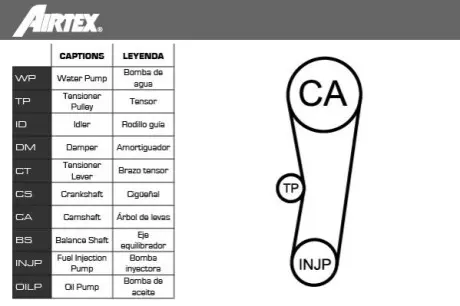 Фото Комплект ГРМ + помпа Ford Transit Connect 1.8Di/1.8TDCi 02- 55/66/81kw AIRTEX (WPK161901) зображення 1