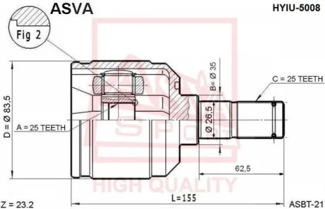 ШРУС ВНУТРЕННИЙ 25X35X25 (HYUNDAI ELANTRA/LANTRA 1 ASVA HYIU5008 Купити в Україні