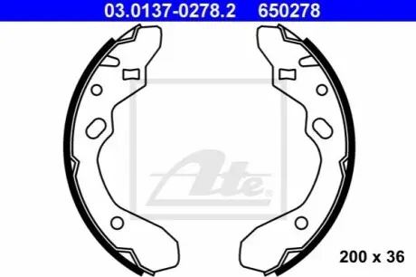 Гальмівна колодка MAZDA 323 C IV, 323 C V, 323 F IV, 323 F V, 323 P V, 323 S IV, 323 S V, MX-3 1.3-2.0D 04.87-09.98 ATE 03013702782