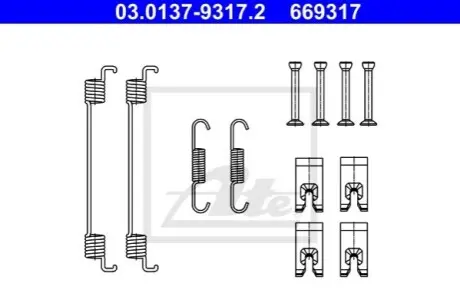 Монтажний набір гальмівної колодки FORD FIESTA VII RENAULT TWINGO II, TWINGO III SEAT ARONA, IBIZA V SKODA FABIA IV SMART FORTWO VW POLO VI 0.9-Electric 03.07- ATE 03013793172