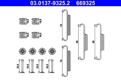 Монтажний набір гальмівної колодки HYUNDAI IX35 KIA SPORTAGE III 1.6-Electric 08.09-12.15 ATE 03013793252 Купити в Україні