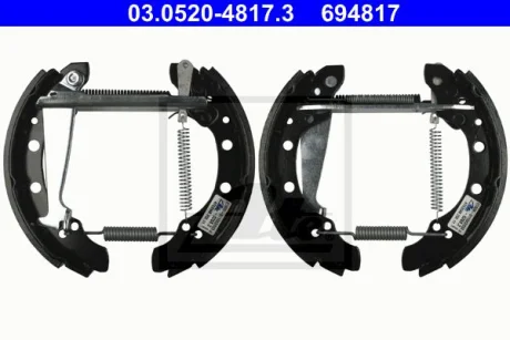Комплект барабанного гальма (колодки, циліндр, пружинки) SEAT CORDOBA, IBIZA III, MII SKODA CITIGO VW FOX, GOLF IV, LOAD UP!, POLO IV, POLO V, POLO VIVO, UP! 1.0-2.0 10.97-11.23 ATE 03.0520-4817.3