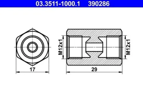 Елемент гальмівного шланга (довжина: 29мм, M12x1) ATE 03351110001