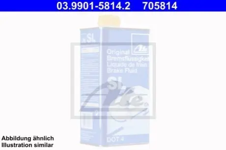 Гальмівна рідина DOT4 (50L) [сухість: 260°C, вологість: 165°C, в'язкість: 1400мм²/с] SAE J1703, ISO/DIN 4925 klasa 4 FMVSS 116 DOT4, - заміна на один рік SL ATE 03990158142