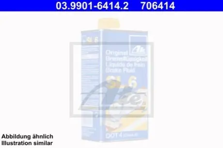 Гальмівна рідина DOT4 (50L) [сухість: 265°C, вологість: 175°C, в'язкість: 700мм²/с] SAE J1703, ISO/DIN 4925 - заміна на два роки ATE 03990164142