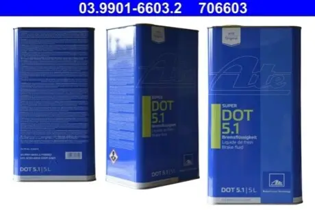Гальмівна рідина DOT5.1 (5L) [сухість: 265°C, вологість: 180°C, в'язкість: 750мм²/с] - заміна на три роки ATE 03990166032 Купити в Україні