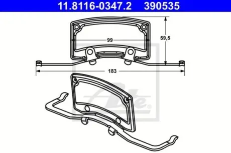 Монтажний набір гальмівних колодок AUDI A6 C6, A8 D3 VW PHAETON 2.0-6.0 04.02-03.16 ATE 11.8116-0347.2