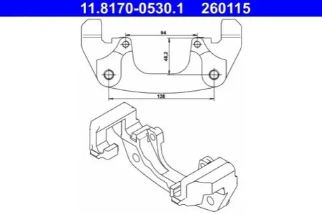 Скоба, супорт гальма передн BMW X3 (E83), X5 (E53) 3.0/3.0D/4.4 01.00-08.11 ATE 11.8170-0530.1