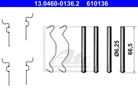 Монтажный набор тормозных колодок TOYOTA CELICA, COROLLA, COROLLA VERSO, PRIUS, YARIS, YARIS VERSO 1.0-2.0D 04.99-12.09 ATE 13046001362