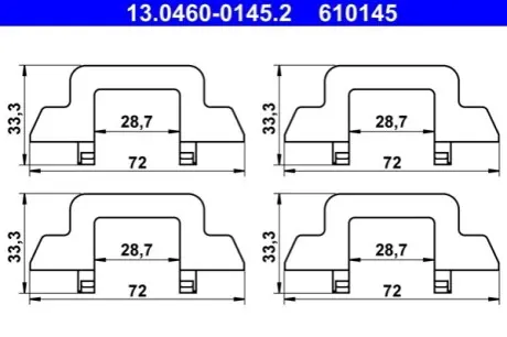 Монтажний набір гальмівних колодок CITROEN C2, C2 ENTERPRISE, C3 I, C3 PLURIEL 1.4-1.6D 02.02 ATE 13046001452
