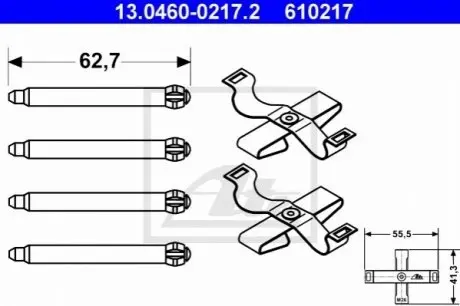 Монтажний набір гальмівних колодок OPEL ASTRA F, CALIBRA A, KADETT E, VECTRA A SAAB 900 II 1.8-2.5 09.86-03.01 ATE 13046002172