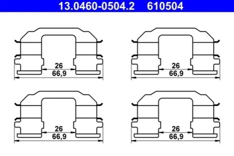 Монтажний набір гальмівних колодок CHEVROLET AVEO / KALOS, SPARK DAEWOO KALOS 1.0-Electric 09.02 ATE 13.0460-0504.2