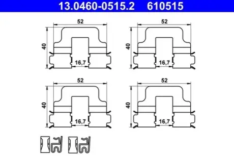 Монтажний набір гальмівних колодок ABARTH 500 / 595 / 695 ALFA ROMEO 147, 156, GT FIAT 500, PUNTO LANCIA LYBRA 0.9-Electric 02.97 ATE 13046005152