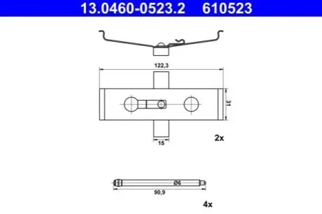 Монтажний набір гальмівних колодок VOLVO S60 I, V70 II CITROEN C8 FIAT ULYSSE OPEL ASTRA J GTC, INSIGNIA A PEUGEOT 607, 807 TESLA MODEL S, MODEL X 2.0-Electric 02.00 ATE 13046005232