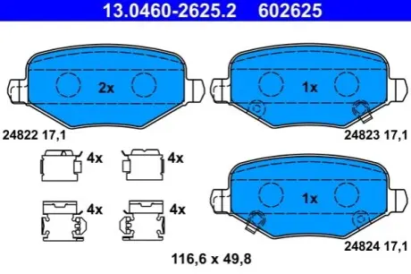 Комплект гальмівних колодок задн (з комплектуючими), CHRYSLER GRAND VOYAGER V, TOWN & COUNTRY, VOYAGER V DODGE GRAND, JOURNEY FIAT FREEMONT FORD USA FREESTAR LANCIA VOYAGER 2.0D-4.2 10.03 ATE 13046026252