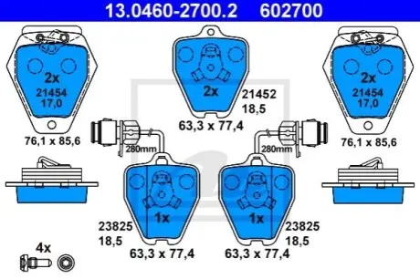 Комплект гальмівних колодок передн, AUDI 100 C4, A6 C4, A8 D2 2.2-4.2 08.91-09.02 ATE 13046027002 Купити в Україні