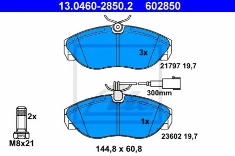Комплект гальмівних колодок передн, CITROEN JUMPER I FIAT DUCATO PEUGEOT BOXER 1.9D-2.8D 02.94-04.02 ATE 13046028502