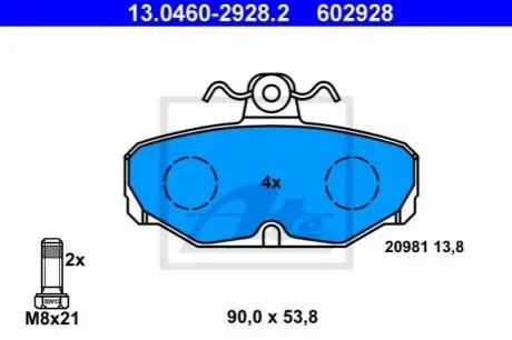 Комплект гальмівних колодок задн, FORD GRANADA, SCORPIO I, SCORPIO II, SIERRA, SIERRA I, SIERRA II 1.3-2.9 08.77-08.98 ATE 13.0460-2928.2