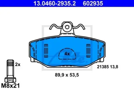 Комплект гальмівних колодок задн, VOLVO 740, 760, 850, 940, 940 II, 960, 960 II, S90 I, V70 I, V90 I 2.0-2.9 08.81-12.00 ATE 13046029352