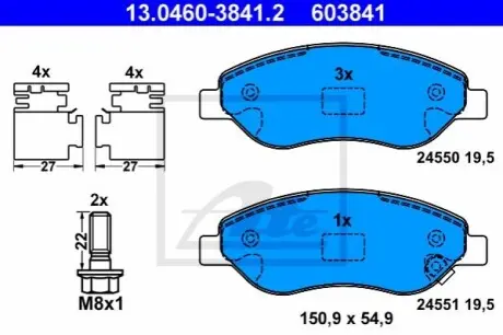 Комплект гальмівних колодок передн, OPEL CORSA D 1.4/1.7D 08.06-08.14 ATE 13046038412