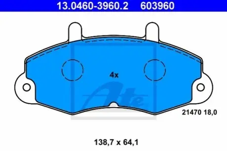 Комплект гальмівних колодок передн, FORD TRANSIT, TRANSIT TOURNEO 2.0-2.9 01.91-12.00 ATE 13046039602