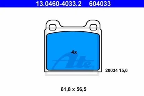 Комплект гальмівних колодок передн, MERCEDES /8 (W114), /8 (W115), S (W116) VOLVO 240, 850 AUDI 100 C1, 100 C2 BMW 1502-2002 (E10), 5 (E12) FERRARI TESTAROSSA 1.0-5.0 08.66-12.96 ATE 13046040332