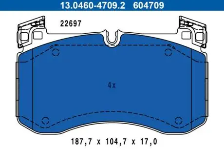 Комплект гальмівних колодок передн, MERCEDES G (W463), GLE (C167), GLE (V167), GLS (X167) 2.0D-4.0H 03.18 ATE 13046047092 Купить в Украине
