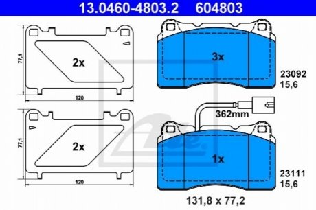 Тормозные колодки, дисковый тормоз.) - 13.0460-4803.2 (77363336) ATE 13046048032