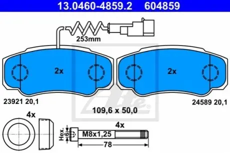 Комплект гальмівних колодок задн, NISSAN CABSTAR, NT400 CABSTAR RVI MAXITY 2.5D/3.0D 09.06 ATE 13046048592