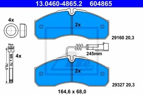 Комплект гальмівних колодок передн, DAEWOO REXTON HYUNDAI H-1, H-1 / STAREX, H-1 CARGO, SANTA FÉ I LADA NIVA TRAVEL NISSAN CABSTAR, NT400 CABSTAR SSANGYONG ACTYON I 1.5-3.2 06.97 ATE 13.0460-4865.2