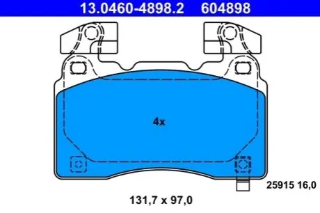 Комплект гальмівних колодок передн, CHEVROLET CAMARO, CORVETTE OPEL INSIGNIA B, INSIGNIA B COUNTRY, INSIGNIA B GRAND SPORT 1.5-6.2 09.09 ATE 13.0460-4898.2 Купити в Україні
