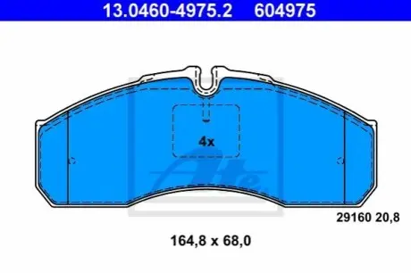Комплект гальмівних колодок передн, MERCEDES SPRINTER 5-T (B905) 2.7D 04.01-05.06 ATE 13.0460-4975.2