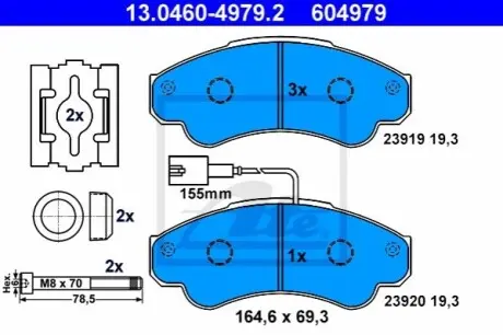 Комплект гальмівних колодок передн, CITROEN JUMPER I, JUMPER II FIAT DUCATO PEUGEOT BOXER 2.0-2.8D 02.94 ATE 13046049792