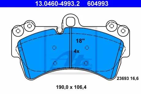 Комплект гальмівних колодок передн, AUDI Q7 PORSCHE CAYENNE VW TOUAREG 2.5D-6.0D 05.02-08.15 ATE 13046049932