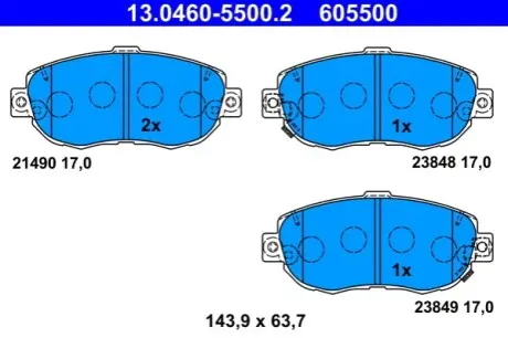 Комплект гальмівних колодок передн, LEXUS GS, IS I, IS SPORTCROSS, SC TOYOTA ALTEZZA, ALTEZZA GITA, ARISTO, MARK II IX, MARK II VIII, SUPRA, VEROSSA 2.0-4.3 08.91 ATE 13.0460-5500.2