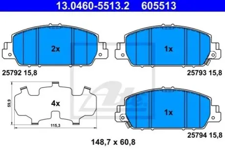Комплект гальмівних колодок передн, HONDA ACCORD IX, HR-V 1.5-3.5 09.12 ATE 13046055132 Купити в Україні