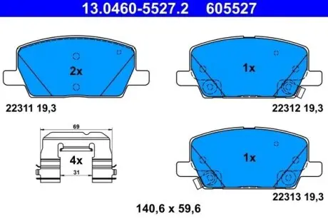 Комплект гальмівних колодок передн, CHEVROLET TRAX OPEL MOKKA / MOKKA X 1.4-1.8 06.12 ATE 13046055272 Купити в Україні